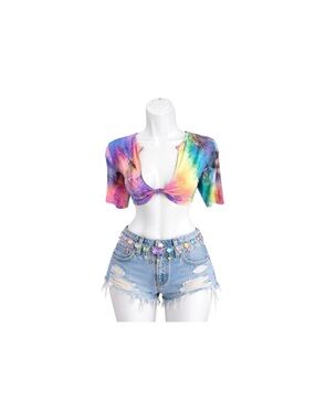 Y2K Tie Dye Knot Front Crop Top Womens XS/S Festival Rave Coachella